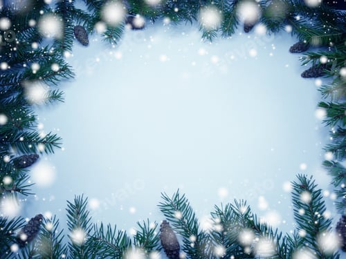 Preview: Christmas Background With Fir Branches Frame Snow And Copy Space