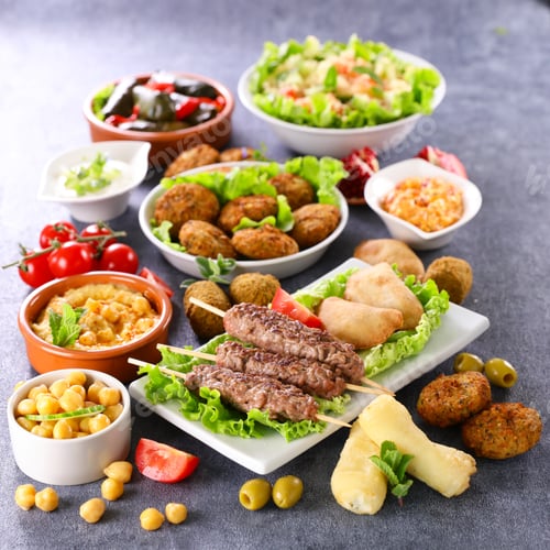 Preview: Assorted Of Lebanese Food On Table