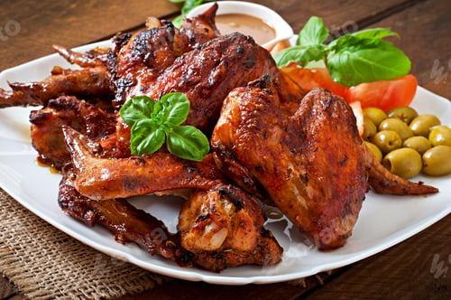 Preview: Plate Of Chicken Wings On Wooden Background