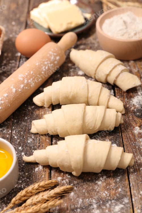 Preview: Cooking French Croissant On Wooden Board
