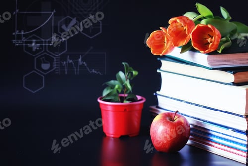 Preview: A Stack Of Textbooks And Books On Table. The Concept Of Knowledge And Education.