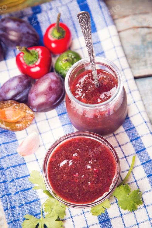 Preview: Fresh Tkemali Sauce From Plums,Pepper And Other Vegetables In Studio
