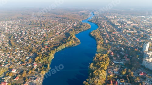Preview: Drone Aerial View Of City And River