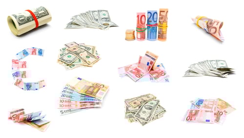 Preview: Big Set Banknotes (Dollars And Euro). Isolated On White Background.