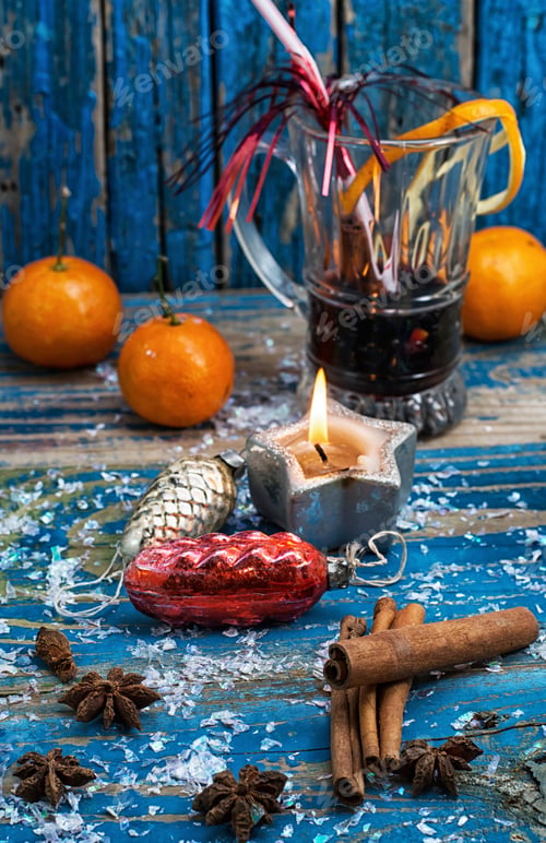 Preview: Christmas Composition With Mulled Wine And Tangerines