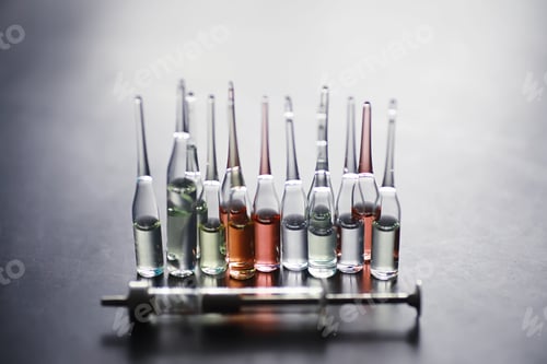 Preview: Test Tubes With Drugs And Tests To Test The Victims And Treat Infected. Ampoules With Medicines