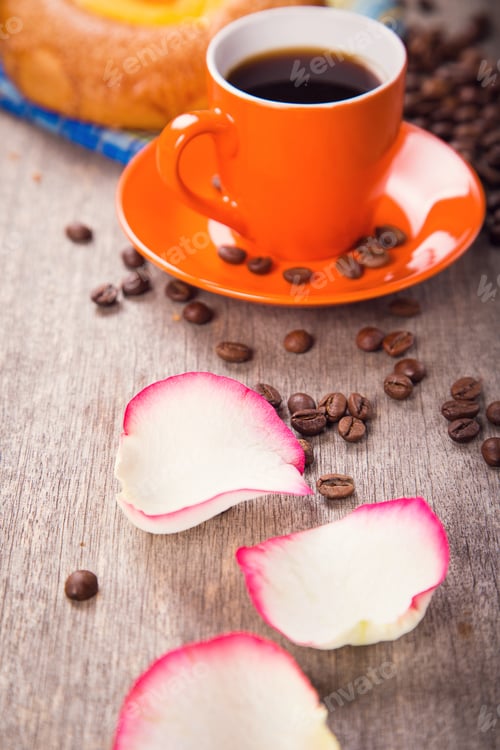 Preview: Cup Fool Of Coffee With Cake On Wooden Background