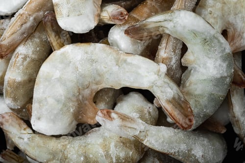 Preview: Frozen Shell On Tiger Prawns Or Asian Tiger Shrimps Set, Top View Flat Lay