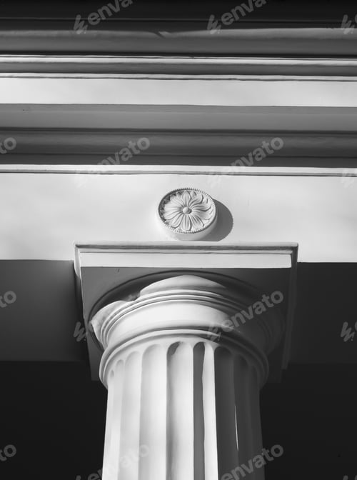 Preview: Column Of Old Pavilion In Pavlovsk Park, Near St.Petersburg, Russia. Black And White.