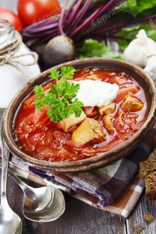 Preview: Soup With Red Beets. Russian Traditional Borsch