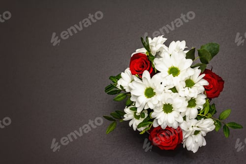 Preview: A Bouquet Of Fresh Flowers In Glass Vase. Valentine'S Day Or Wedding Concept. Black Stone Concrete
