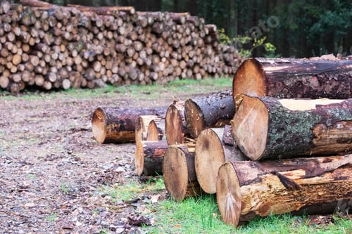 Preview: Chopped Wood Logs For Sale Use In Fire Place At Home Stored On Forest Woods Green Biomass Energy