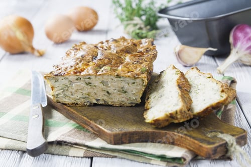 Preview: Terrine Of Chicken With Herbs On A Wooden Table