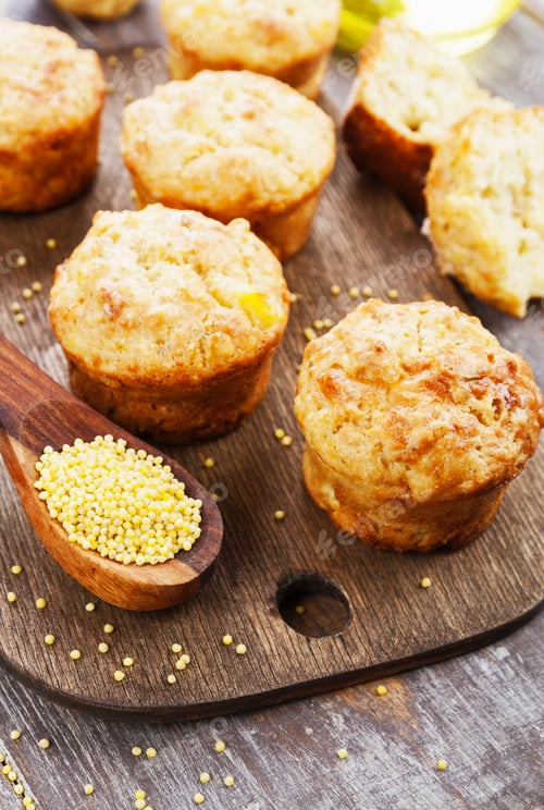 Preview: Unsweetened Millet Muffins On A Wooden Table
