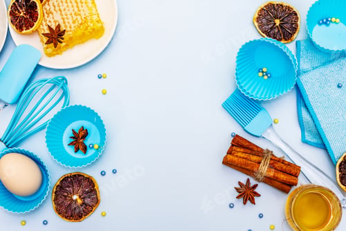 Preview: Traditional Culinary Concept. Baking Supplies, Fresh Honey, Fragrant Spices And Dry Fruits. Gentle