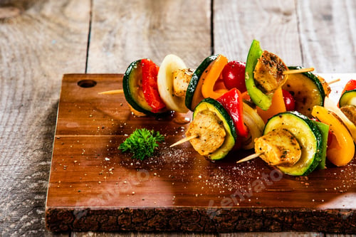 Preview: Grilled Shashliks With Chicken On Cutting Board