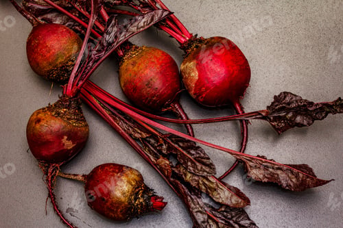 Preview: Fresh Homegrown Beetroot With Leaves On Black Stone Concrete Background. Healthy Plant Based Food