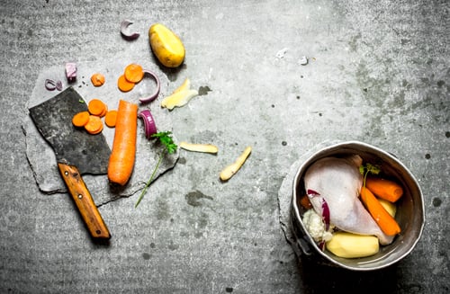 Preview: Cutting Vegetables For Chicken Soup. On The Stone Table