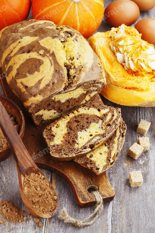 Preview: Homemade Pumpkin Cake With Cocoa On The Table