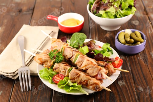 Preview: Fried Skewer With Salad And Sauce