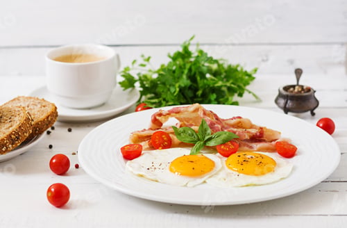 Preview: English Breakfast - Fried Egg, Tomatoes And Bacon.