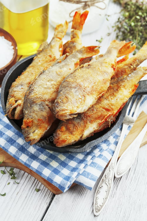 Preview: Fried Fish In A Frying Pan On The Table