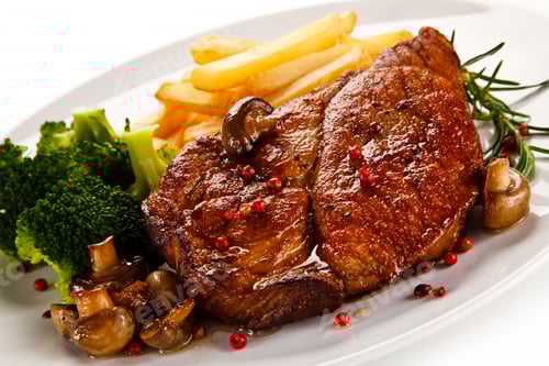 Preview: Delicious Steak and Fries with Broccoli and Mushrooms