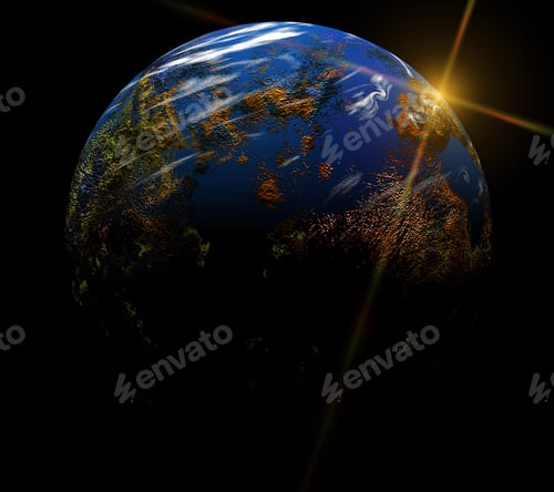 Preview: Planet with Golden Light and Clouds in Space