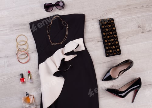 Preview: Black And White Dress With Shoes And Clutch. Women'S Accessories. Clothing For Sexy Woman.