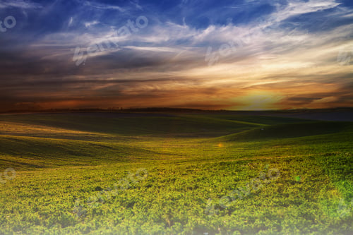 Preview: Green Field And Beautiful Sunset