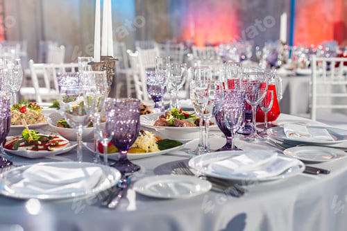 Preview: Beautiful Table Setting For Party Or New Year Celebration Cozy Loft Hall With Ligths In A