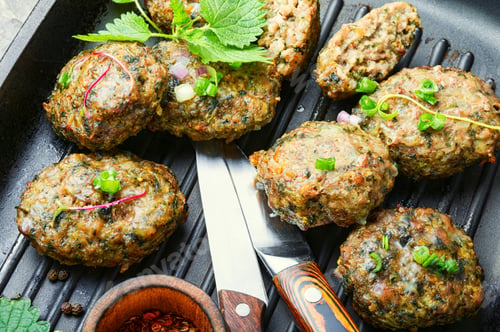Preview: Appetizing Homemade Nettle Meatballs Cooked In Grill Pan