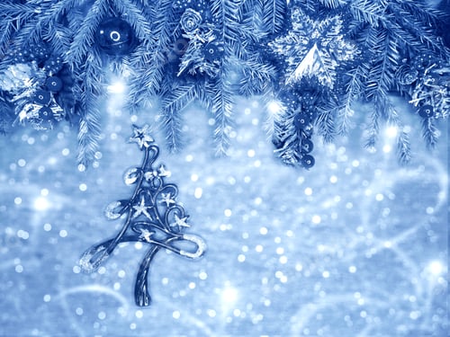 Preview: Christmas Tree With Fir Tree Branch Cones And Snow On Background With Garland Lights