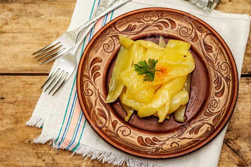 Preview: Homemade Fermented Sweet Yellow Pepper. Vegan Healthy Meal Great For Good Digestion. Probiotics