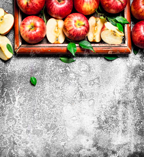Preview: Fresh Apples On The Old Tray. On Rustic Background.