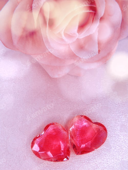 Preview: Crystal Gem Two Ruby Hearts And Roses Flowers Love Valentine'S Day Background