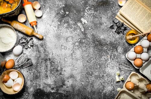 Preview: Baking Background. A Variety Of Ingredients For Baking On Rustic Background.