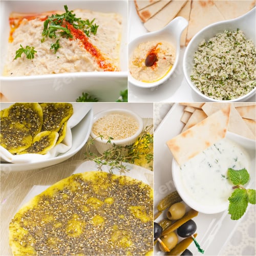 Preview: Arab Middle Eastern Food Collage Collection On White Frame