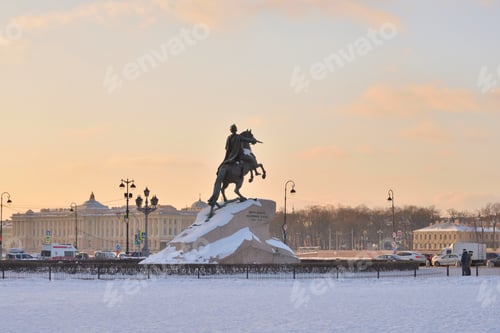 Preview: Monument To The Bronze Horseman And Admiralty Embankment In Center Of St.Petersburg At Winter