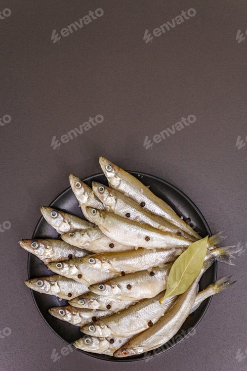 Preview: Raw Sea Fish Smelt, Sardines, Anchovies, Capelin With The Scent Of Fresh Cucumber Ready For