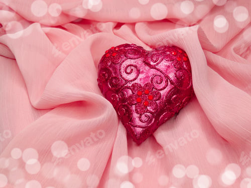 Preview: Heart On Pink Silky Fabric Background Love Valentine'S Day