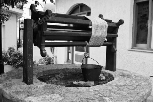 Preview: Old Well In Malia Town On Crete Island, Greece. Black And White.