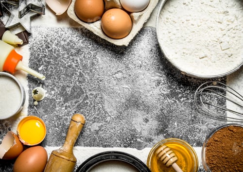 Preview: Baking Background. Various Ingredients To Prepare Delicious Cookies. On Rustic Background.