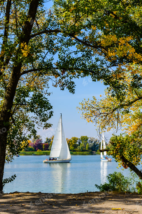 Preview: Many Yachts At River Dnieper On Autumn In Kremenchug, Ukraine. Sailing Regatta