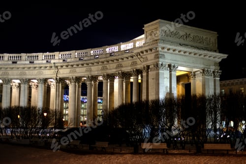 Preview: Colonnade Of Kazanskiy Sobor In St. Petersburg By Night, Russia.