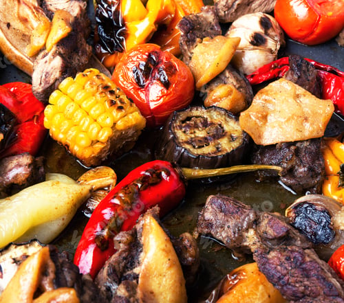 Preview: Background Food.Vegetables And Grilled Meat With Spices