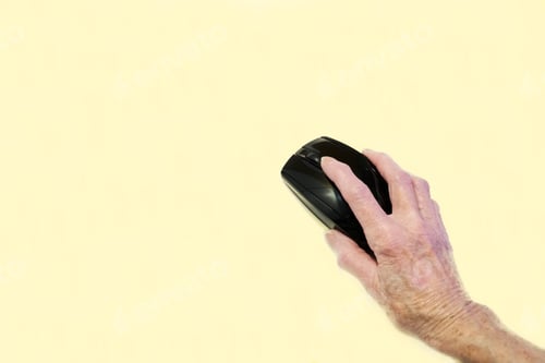 Preview: Elderly Old Senior Hand Holding Wireless Mouse Learning Computer Internet