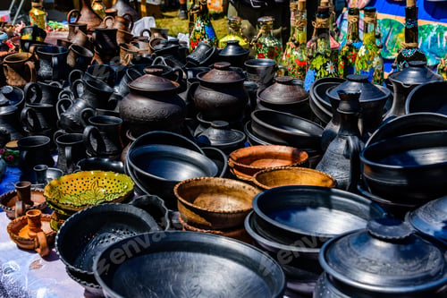 Preview: Different Clay Utensil For Sale On Country Fair