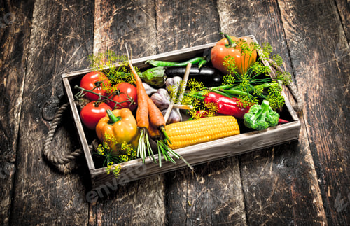 Preview: Organic Food. Fresh Harvest Of Vegetables. On A Wooden Background.