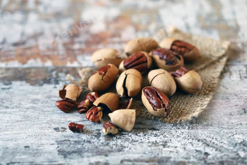 Preview: Pecan On A Wooden Surface. Selective Focus. Macro.